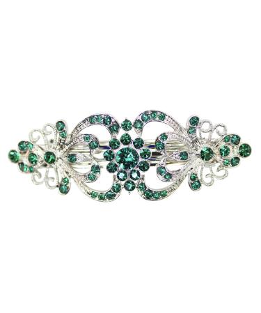 Faship Gorgeous Green Crystal Hearts And Floral Hair Barrette