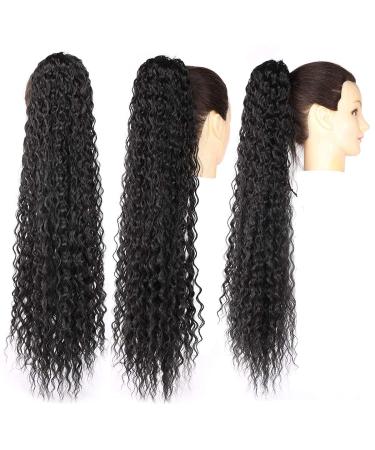 30 Corn Curly Wave Drawstring Ponytail in Black - 30 Inch Synthetic High Puff Ponytail Hair Piece with Comb Clip | Wavy Clip-In Extensions - Buy Online on GoSupps.com