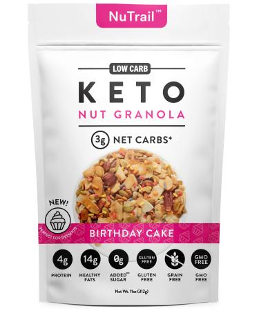 NuTrail™ - Keto Birthday Cake Nut Granola Healthy Breakfast Low Carb Cereal Snacks & Food | Only 2g Net Carbs | No Added Sugar | Grain Free | Gluten Free (11 oz)