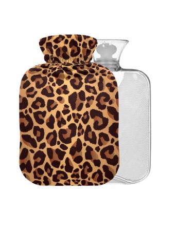 Leopard Print Hot Water Bottle with Cover 1L Small Hot Water Bag for Pain Relief Bed Hand and Feet BAP Free