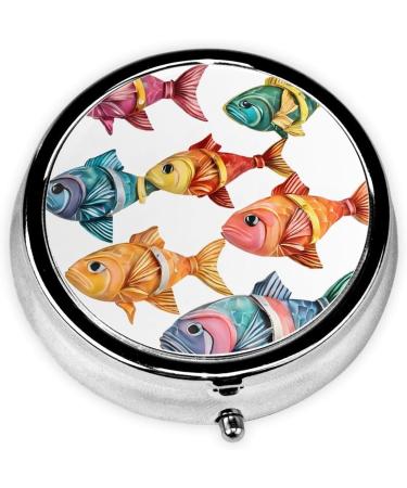Colorful Fish Round Pill Box | 3 Compartment Portable Travel Organizer for Vitamins & Medications - Buy Online on GoSupps.com