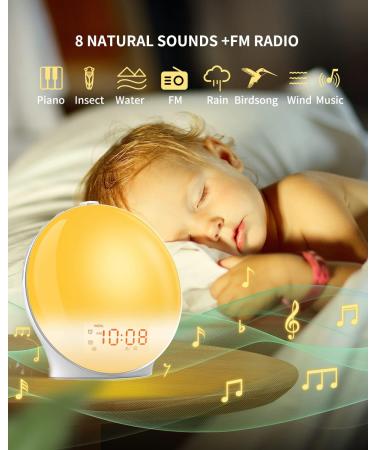 Artinabs Daylight Alarm Clock | Sunrise Sunset Simulation 8 Natural Sounds Dual Alarms 15-Color Bedside Lamp for Kids & Adults - Buy Online on GoSupps.com