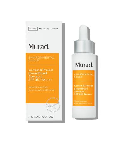 Murad Correct & Protect Broad Spectrum SPF 45 - Environmental Shield 100% Mineral Sunscreen Serum - Blue Light Defense - Brightens and Reduces Discoloration  1.0 Fl Oz