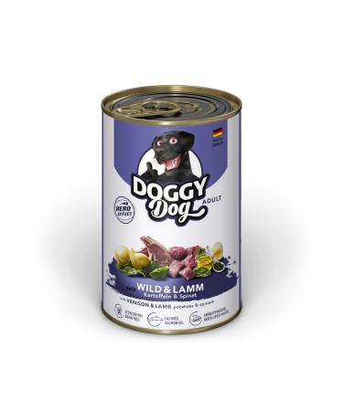 DOGGY Dog Paté Wild & Lamb - 6 x 400 g - Wet dog food - Grain free - With salmon oil and green-lipped mussel - Complete food with spinach and potatoes - Made in