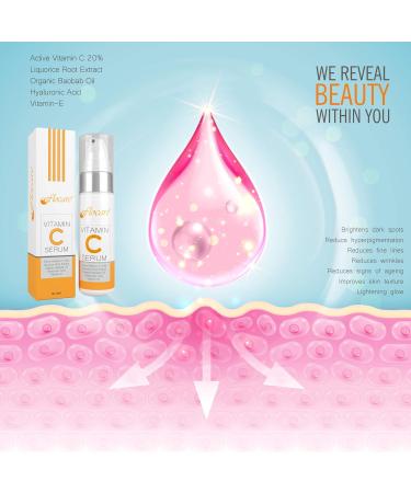 20% Vitamin C Facial Serum - Skin Lightening Anti-Aging & Hydrating with Liquorice Baobab Oil & Hyaluronic Acid - 50ml - Buy Online on GoSupps.com