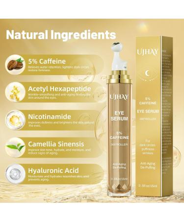 5% Caffeine Eye Cream Under Eye Serum for Dark Circles Puffiness & Wrinkles Fine Lines Eye Roller Serum with 360 Massage Ball Eye Treatment Balm for Men & Women Unscented - Buy Online on GoSupps.com