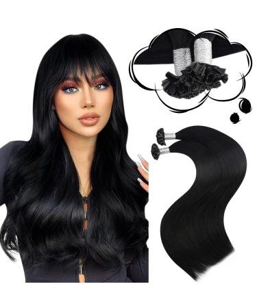 Moresoo Black Keratin Bondings Extensions Real Hair 16/40cm inch invisible Remy Pre Bonded Real Hair Extensions Bondings U Tip Extensions Black #1 50 Code of Hair Extension Real Hair Bondings 50g 40cm 2.U-Tip #1