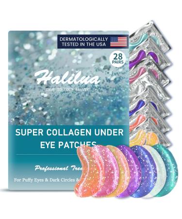Under Eye Patches (28 Pairs) - Under Eye Mask for Puffy Eyes Dark Circles Puffiness Bags and Wrinkles 7 Colors Crystal Gel 24K Gold Eye Mask Eye Treatment Skin Care Products