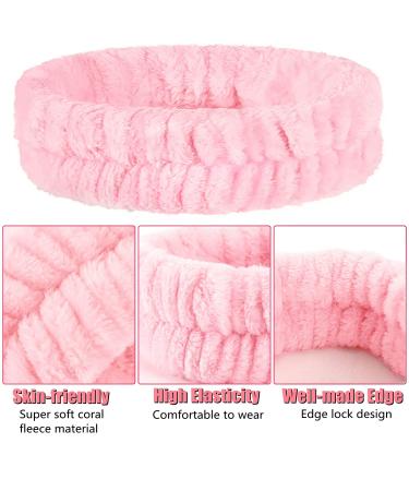 6Pcs Spa Headband and Wristband Set for Women - Microfiber Facial Headband and Wrist Washbands in Pink & White - Buy Online on GoSupps.com