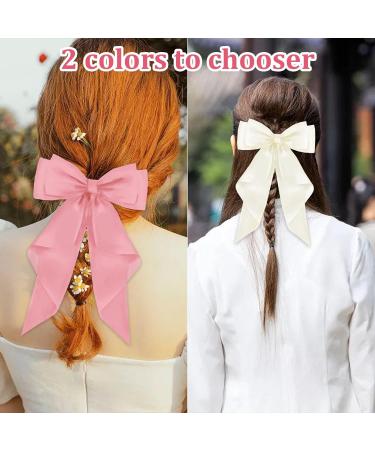 FEXPDL Pack of 2 Hair Bows for Women Pink Bow Hair Clip White Hair Clips for Girls Solid Color Large Bowknot Hairpin Hair Clip Satin Hair Bow Black+PINK - Buy Online on GoSupps.com