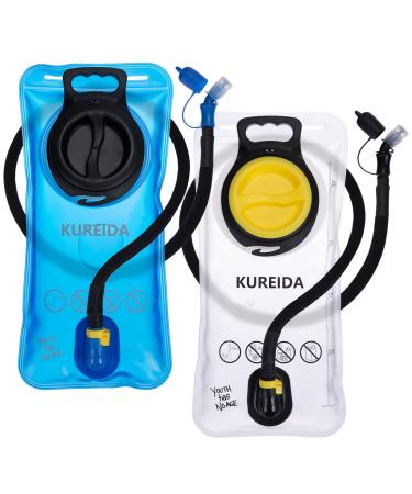 KUREIDA Hydration Bladder 2 Liter,Water Bladder with Insulated Tube,BPA Free,Leak Proof,Hydration Reservoir for Hiking,White and Blue.