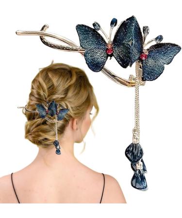 Butterflies Hair Clips | Hair Accessories Clip For Women | Rhinestone Tassel Hair Chain Chic Hair Accessories Nonslip Grip Embellished With Rhinestones For Daily Use Blue - Buy Online on GoSupps.com