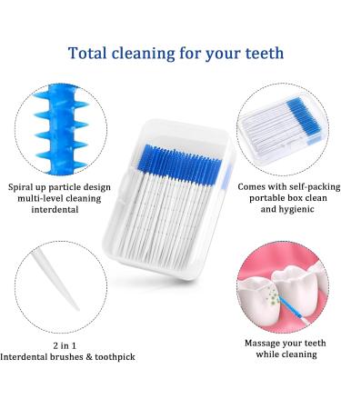 200 Interdental Brushes & 2-in-1 Silicone Toothbrush - Dual-House Oral Tooth Picks for Effective Tooth Cleaning (Blue) - Buy Online on GoSupps.com