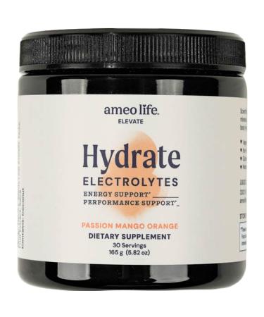 Ameo Life Hydrate Electrolyte Powder Clean No Sugar Mineral-Rich Hydration Blend for Energy Performance & Recovery - 30-Servings Passion Mango Orange