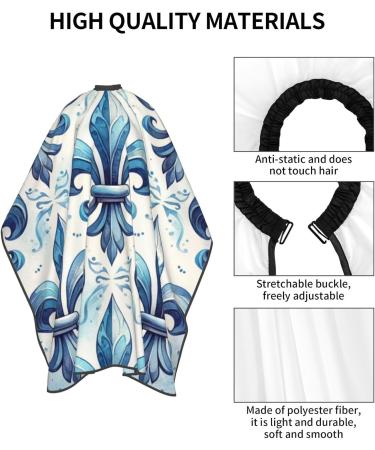 55x66 Inch Watercolor Blue Fleur De Lis Adult Barber Cape - Premium Haircut Cape with Snap Closure for Men & Women - Buy Online on GoSupps.com