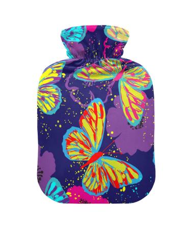 Hot water bottles with cover colorful butterflies hot water bag for pain relief for women and adults hand foot warmer 2 liters