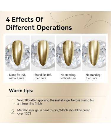 MIZHSE Metallic Gold Gel Liner for Nail Art | 3D Mirror Gel & Glossy Chrome Effect | Soak Off Manicure Set - Buy Online on GoSupps.com