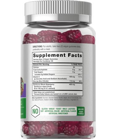 Sambucus Black Elderberry Gummies with Zinc and Vitamin C - 60 Count | Vegan, Non-GMO, Gluten Free Extract for Adults | Natural Berry Flavor by Horbaach - Buy Online on GoSupps.com