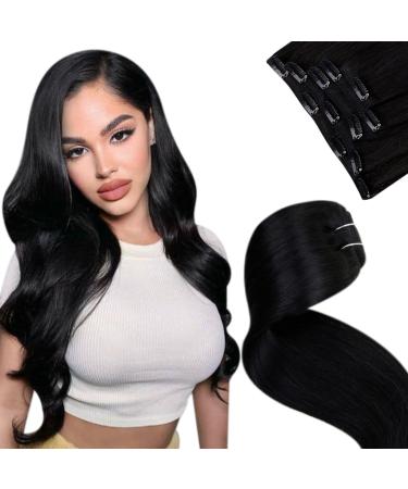 Laavoo real hair Extensions clip in black extensions real hair clip remy human hair black clip in hair extension real hair 35cm 5 piece 70g #1 black 45cm-70g 1.1 #1