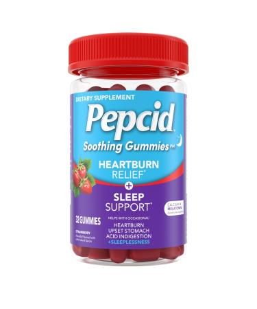 Pepcid Soothing Gummies Heartburn Relief + Sleep Support Gummies Help Occasional Heartburn Upset Stomach Acid Indigestion + Sleeplessness Calcium & Melatonin Strawberry 32 ct Strawberry 1 Count (Pack of 32)