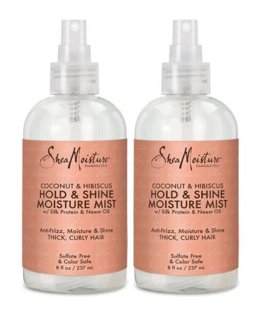 Shea Moisture Coconut Hibiscus Hold & Shine Daily Moisture Mist w/Silk protein & Neem Oil 8 oz Thick Curly Hair Sulfate Free & Color Safe Pack of 2 8 Fl Oz (Pack of 2)