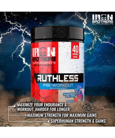 Iron Brothers Supplements Ruthless Pre workout Powder for Women & Men | Creatine-Free Nitric Oxide Booster | Energy & Focus | Natural Workout Supplement Bulk Pre-Workout | 40 Servings Blue Raspberry Blue Raspberry Ice Pop - Buy Online on GoSupps.com