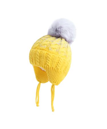 LANGZHEN Toddler Kids Infant Winter Hat Earflap Knit Warm Cap Fleece Lined Beanie for Baby Boys Girls 2-4 Years Yellow