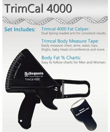 TrimCal 4000 Body Fat Caliper with Measure Tape & Fat% Chart - Black - Buy Online on GoSupps.com