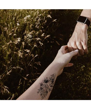 Oottati 10 Sheets Waterproof Temporary Tattoo Stickers - 3D Black Branch Rose Peony Flower Design for Parties & Events - Buy Online on GoSupps.com