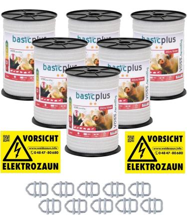 Voss.farming 1500m Electric Pasture Fence Band - 10mm White 4x0.16mm Niro Tape Connector for Horses Ponies Cattle Dogs & Pigs - Durable 6x250m Solution for International Shipping - Buy Online on GoSupps.com