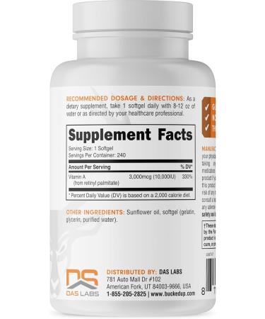Bucked Up Vitamin A 10000IU Per Serving Essentials (240 Servings 240 Softgels) - Buy Online on GoSupps.com