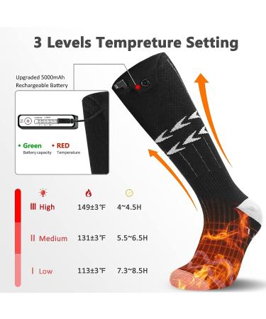 Rechargeable Heated Socks with 3 Heat Settings - Black&Gray-XL | Remote Control Washable Foot Warmers for Winter | 5000mAh Electric Heated Socks for Men Women - Buy Online on GoSupps.com