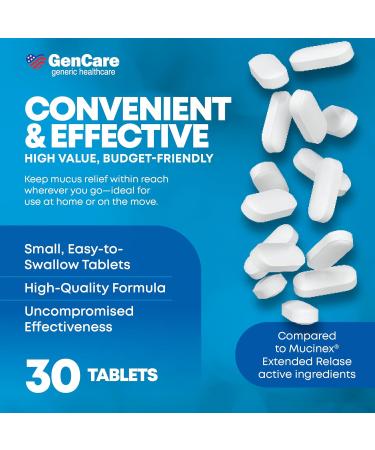 GenCare Mucus Relief 1200 mg Maximum Strength (30 Count) 1200mg Guaifenesin Extended-Release Tablets Expectorant for Chest Congestion Relief for Adults Compare to Maximum Strength 12 Hour 30 Count (Pack of 1) - Buy Online on GoSupps.com