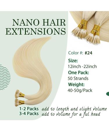 RUNATURE Platinum Blonde Nano Hair Extensions 14 Inch 50g - Real Human Hair A-Nano-#24 - Buy Online on GoSupps.com
