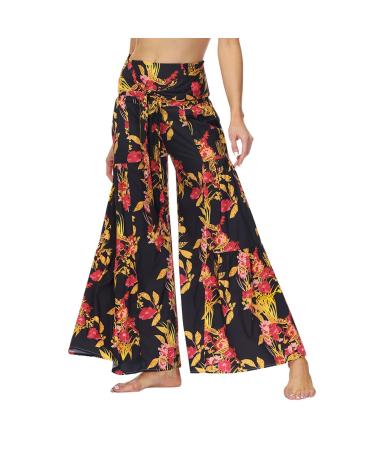 HAIBING Wide Leg Pants Soft and Patterned Wide Legs Elegant and Stylish Pants for Women. (S)