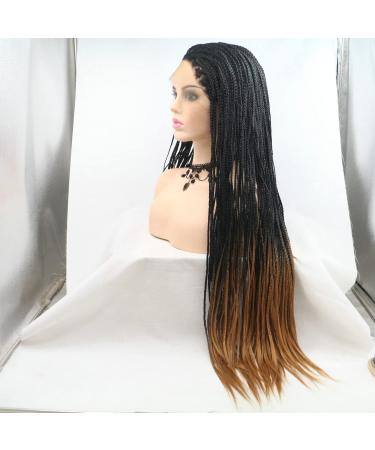 Handmade Afro-American Braided Wig for Women | Cosplay & Festival | Ombre Medium Brown Synthetic Lace Front Wig for Drag Queens - Buy Online on GoSupps.com