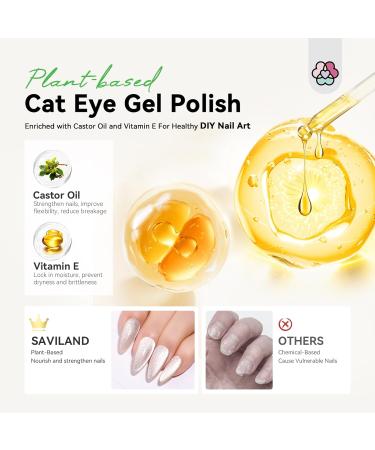 SAVILAND Silvery Cat Eye Gel Polish with 10PCS Magnet: 15ML Cats Eye Gel Nail Polish with Strong Nail Magnet Vitamin E Castor Oil Magnetic Gel Heart Line Diverse Cat Eye - Buy Online on GoSupps.com