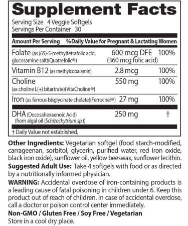 Doctor's Best Prenatal Essentials with Choline & DHA - 120 Veggie Softgels for Optimal Mother's & Baby's Health - Buy Online on GoSupps.com