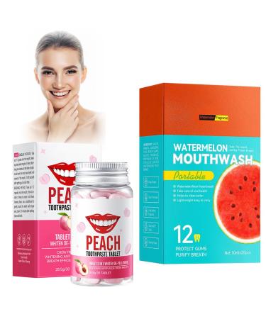 30 PCs toothpaste tablets 20 PCs mouthwash solid toothpaste chewable toothpaste natural tooth whereabouts toothpaste fruity mouthwash clean teeth and fresh breath (peach + watermelon)