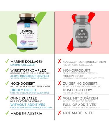 Premium Marine Collagen Kombo 1000mg + Q10 | Hyaluronic Acid Vitamins & Minerals for Healthier Skin & Hair | Made in Austria by Vroody - Buy Online on GoSupps.com