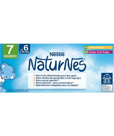 NESTL B B - GOURDES POMMES MANGUES/POMMES FRUITS ROUGES DES 6 MOIS 7x90g Pomme mangue/pomme fruits rouges 7x90g - Buy Online on GoSupps.com