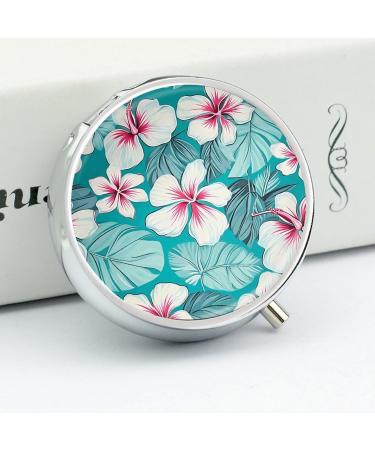 Round Tropical Hibiscus Pill Box - 3 Compartment Decorative Metal Organizer - Portable Pocket Pill Case | Style-34 - Buy Online on GoSupps.com