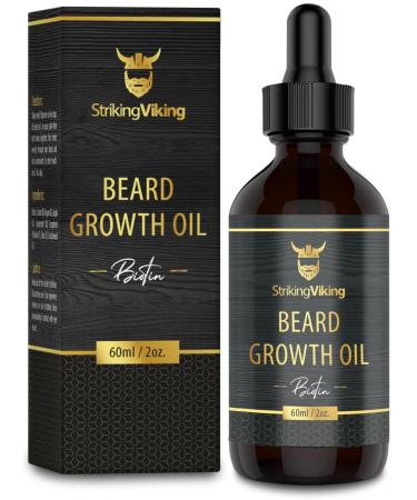 Beard Growth Oil with Biotin  Thickening and Conditioning Beard Oil - All Natural Beard Growth Serum Promotes Facial Hair Growth for Men by Striking Viking, Sandalwood Sandalwood 2 Fl Oz (Pack of 1)