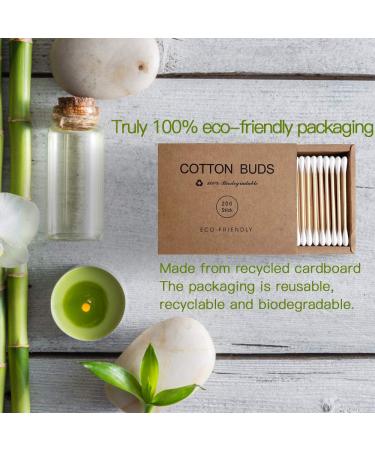 Bamboo Cotton Swabs 400 Count - Eco-friendly & Biodegradable Ear Sticks - Natural Wooden & Organic Cotton Buds for Ear Wax Removal - Plastic-Free & Vegan - 2 Boxes - Buy Online on GoSupps.com