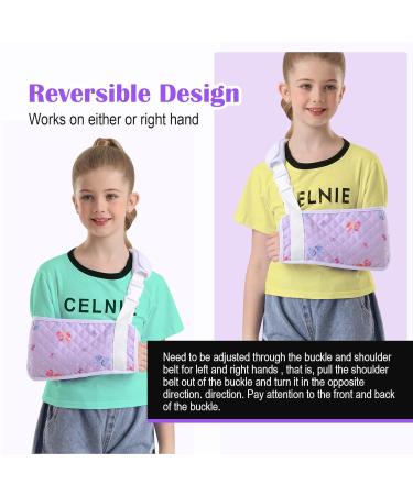 Kids Arm Sling - Adjustable Printed Shoulder Immobilizer for Children | Breathable Fabric Support Brace with Thumb Loop (Small Purple - Buy Online on GoSupps.com