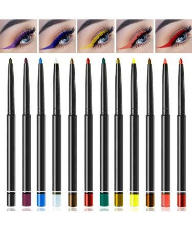 12 Colors Colored Eyeliner Pencils Set Colorful Gel Eyeliner Pen Set Professional Waterproof Long Lasting Retractable Eye Liner Pencils Smooth Eye Makeup Pen Gift Kit for Women&Girls Easy to Apply