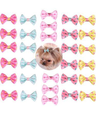 aoozleny Pet Hair Clips, 30pcs 3.5CM/1.37 inches Bowknot Bows Dots Pet Hair Clips for Dog Cats Puppy,Random Color