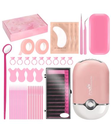 Buqikma 277 PCS Eyelash Extension Supplies Kit  Type C Eyelash Fan Air Conditioning Blower Lash Perm Lift Kit for Beginner and Professional Including Mini Lash Fan Tweezers Glue Ring Eye Gel Pads