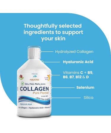 Marine Liquid Collagen 10000mg 500ml | Pure Hydrolyzed Collagen Peptides with Hyaluronic Acid, Biotin, Vitamin C for Healthy Skin, Hair, Nails - Buy Online on GoSupps.com