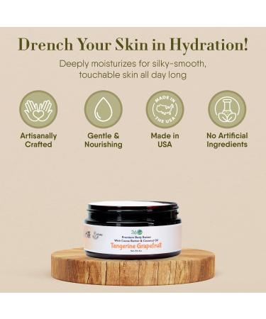 360Feel Tangerine Grapefruit Body Butter - Nourishing and Hydrating Shea Body Butter with a Gentle Formula - Handmade with Essential Oils - Creamy Formula - Zero Harsh Additives - 8 Ounce - Buy Online on GoSupps.com